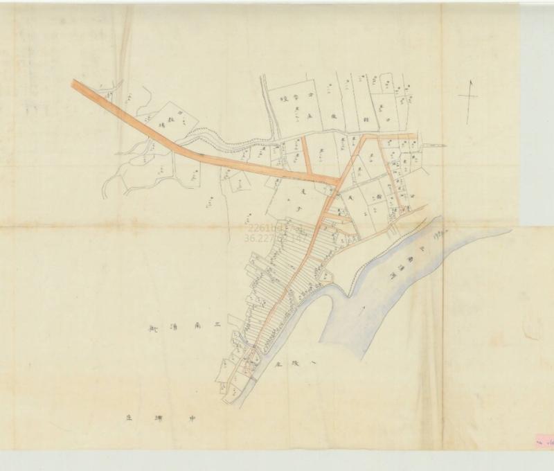 大正5年三角湧街道圖（圖片來源：國史館臺灣文獻館藏，《三角湧下水工事費勞力及敷地寄附受納ノ件認可》／查詢日期：2025/5/1）