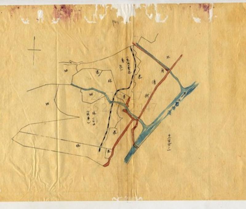 大正5年三角湧輕便鐵道路線圖（圖片來源：國史館臺灣文獻館藏，《地方稅所屬地使用許可》／查詢日期：2025/5/1）