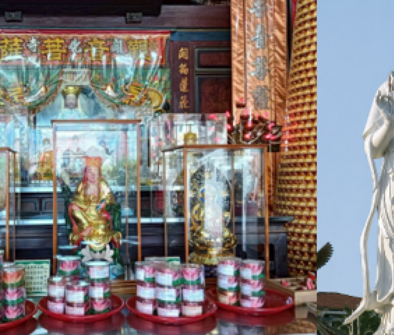 開化寺正殿觀世音菩薩與觀音巨像。（照片提供者：英語系碩士班洪善慈、美術系林佳恩）