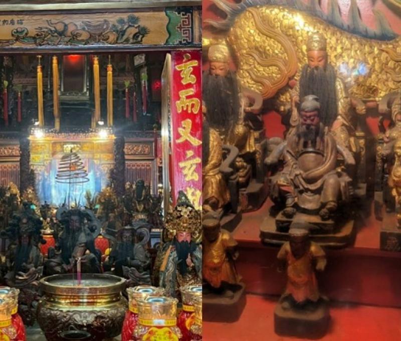 玄天上帝神像、陪祀神明與額枋。（照片提供者：英語系陳鈺欣、王苡臻、魯姵廷）