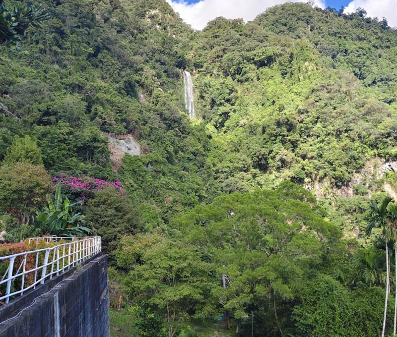 抹茶山步道遠眺五峰旗瀑布(照片提供者：吳友睿 / 拍攝日期：2025.10.30)