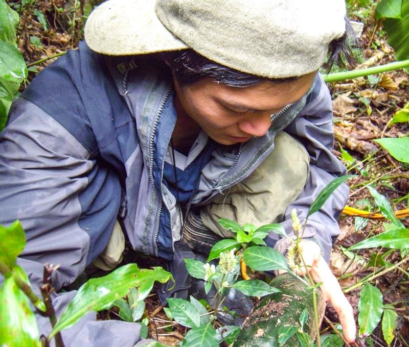 調查人員於溪底營盤遺址找到近代酒瓶 照片提供者：原住民族委員會原住民族文化發展中心／拍攝日期：109.11.27
