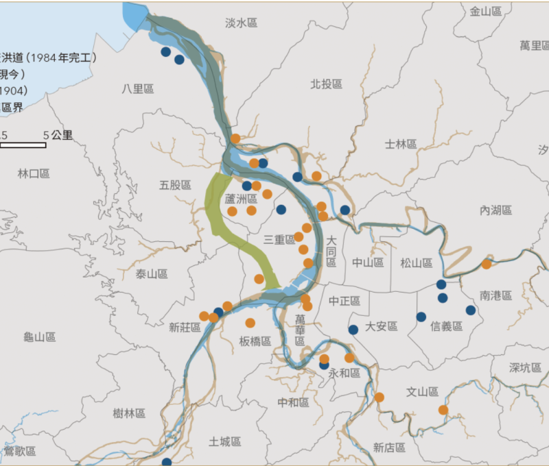 淡水河水信仰寺廟分布圖／資料來源：毛毓翔製圖。《島都之河》，頁246。