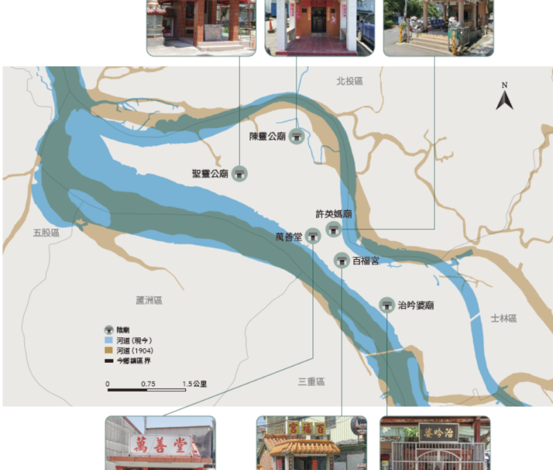 社子島陰廟信仰分布圖／資料來源：毛毓翔製圖、拍攝（2025年4月22日）。《島都之河》，頁256。