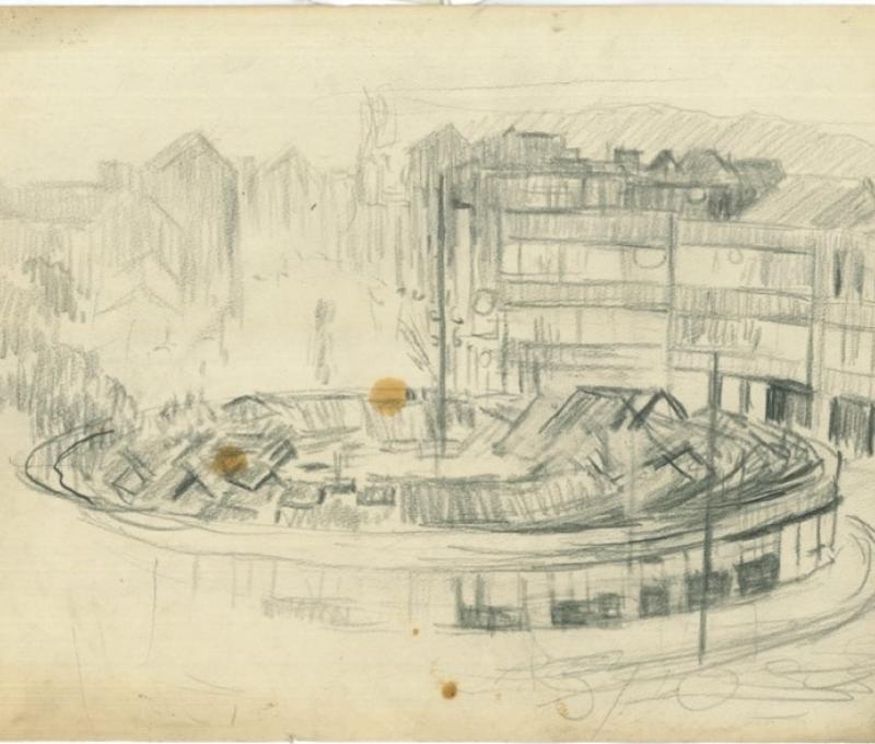 李梅樹描繪的另一張圓環。/提供者：李梅樹紀念館