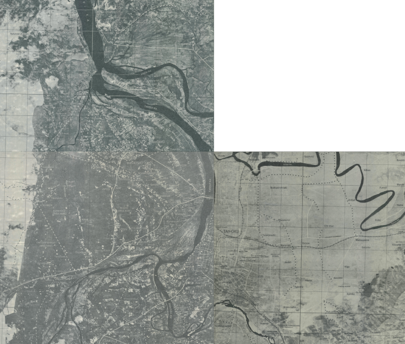 1944 年的航照圖（原圖部分圖幅缺漏）。資料來源：〈美軍二萬五千分一航照圖〉（1944），《臺灣百年歷史地圖》，中央研究院人社中心GIS專題中心。