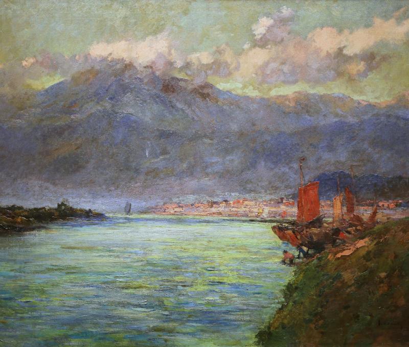 石川欽一郎，〈河畔〉（1927），油彩、畫布，116.5×91.0公分。資料來源：阿波羅畫廊提供。