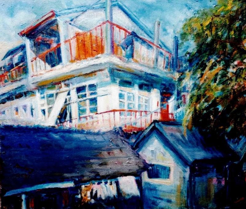 29號常家食指浩繁，常玉潤在二樓預留三根柱子加蓋。(翻攝：常連芳畫作)