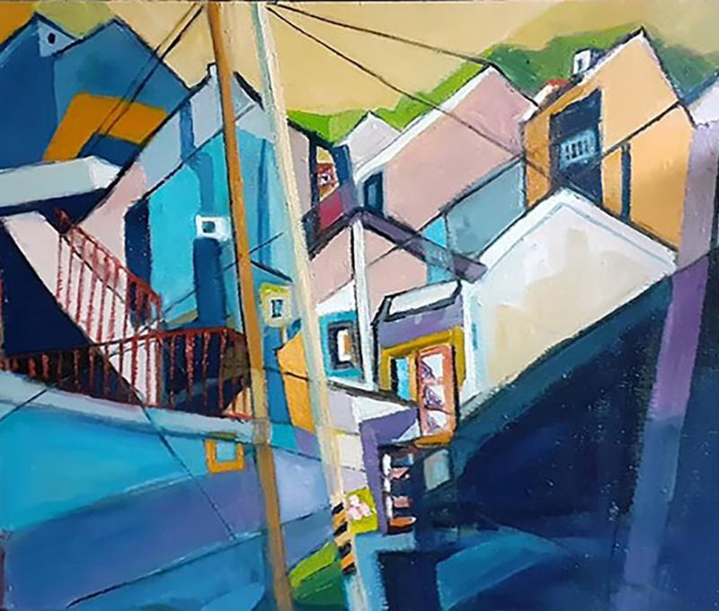 從幼稚園西側看過來，整個山牆高低不一，錯落有致。(翻攝：常連芳畫作)